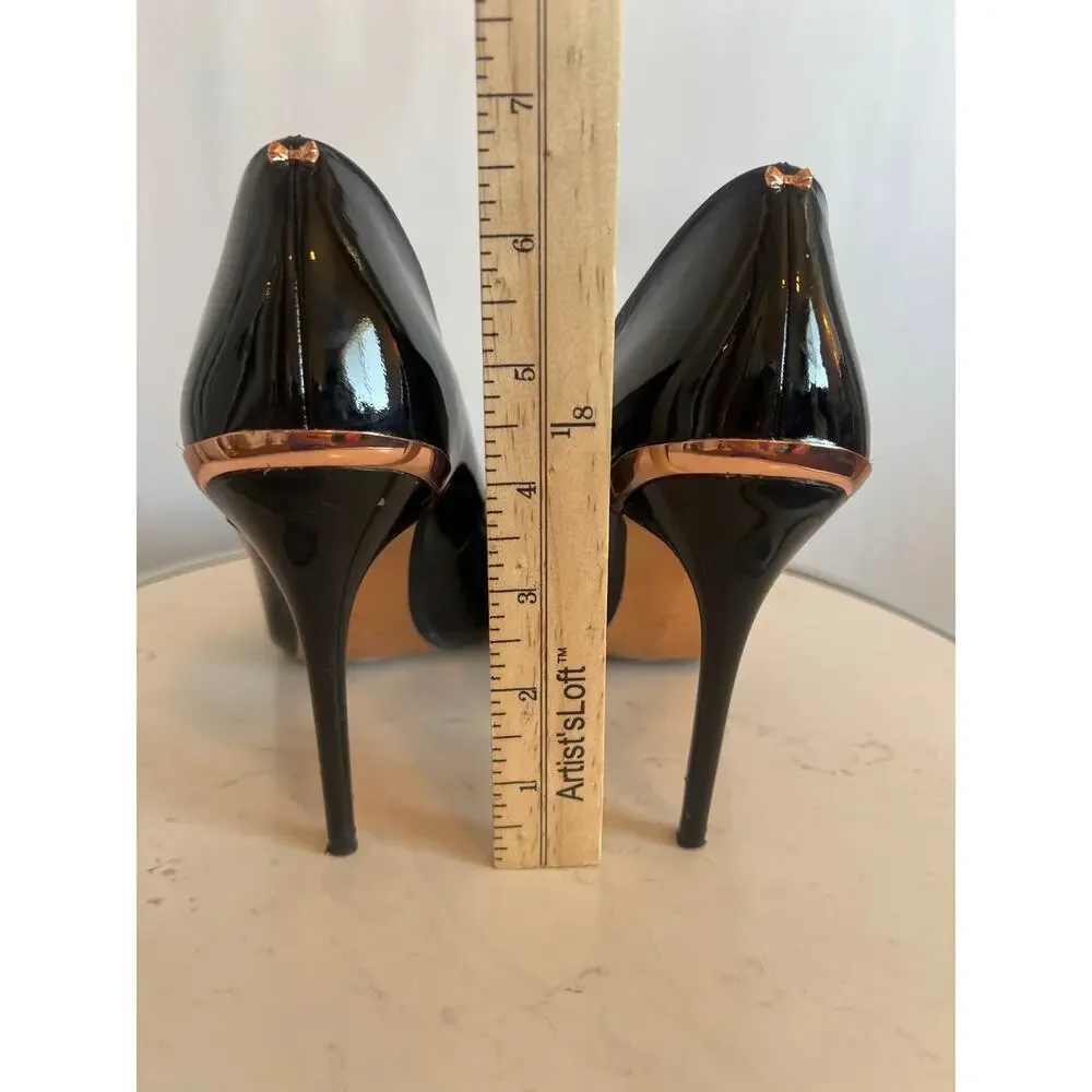 TED BAKER PATENT LEATHER UPPER LEATHER LINING POINTED TOE HEELS BLACK SIZE 40.5